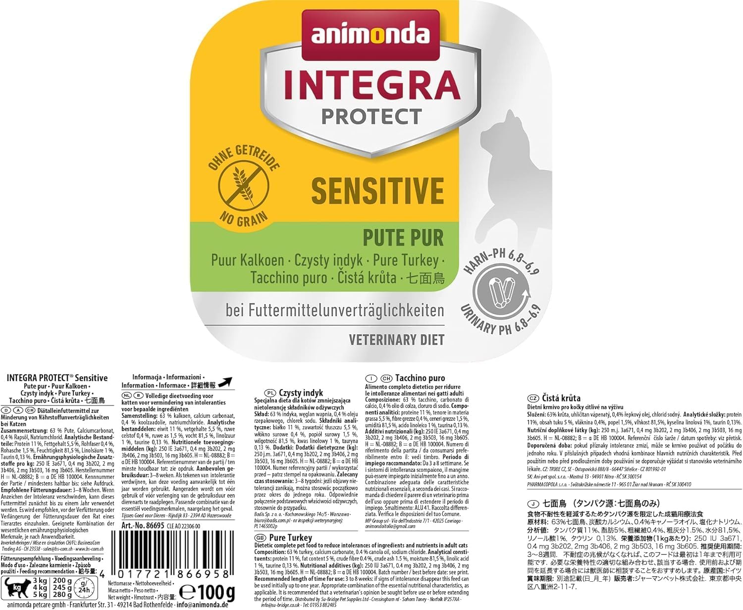 Detalle de animonda INTEGRA PROTECT Sensitive Pute Pur – Nassfutter für Katzen mit Futtermittelunverträglichkeit (16 x 100 g)