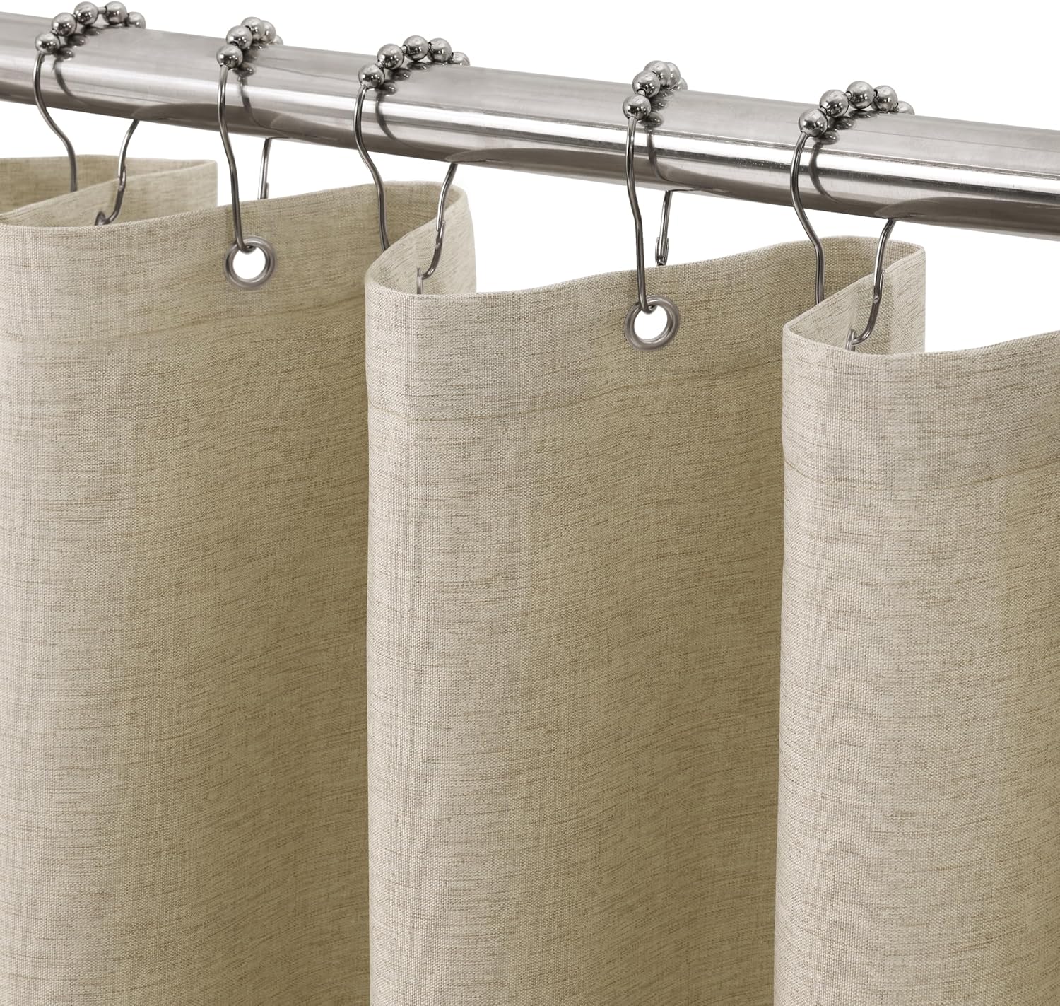 Detalle de VANZAVANZU Rideau de Douche Lin avec Anneaux en Métal – Taupe 122x182 cm