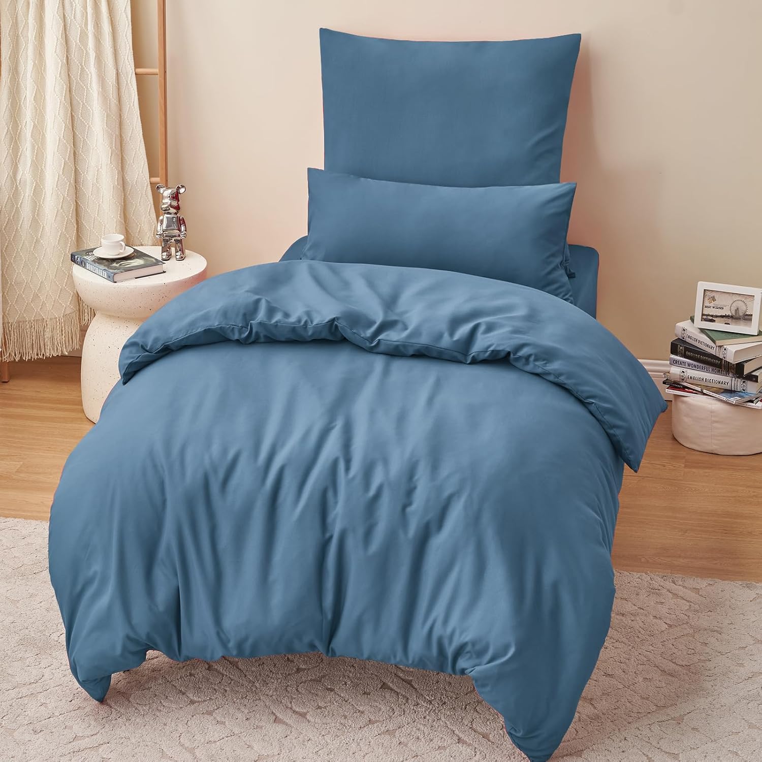 Thumbnail 2 de RUIKASI Housse de couette microfibre 140x200 cm bleu poussiéreux avec fermeture éclair (parure 1 personne)