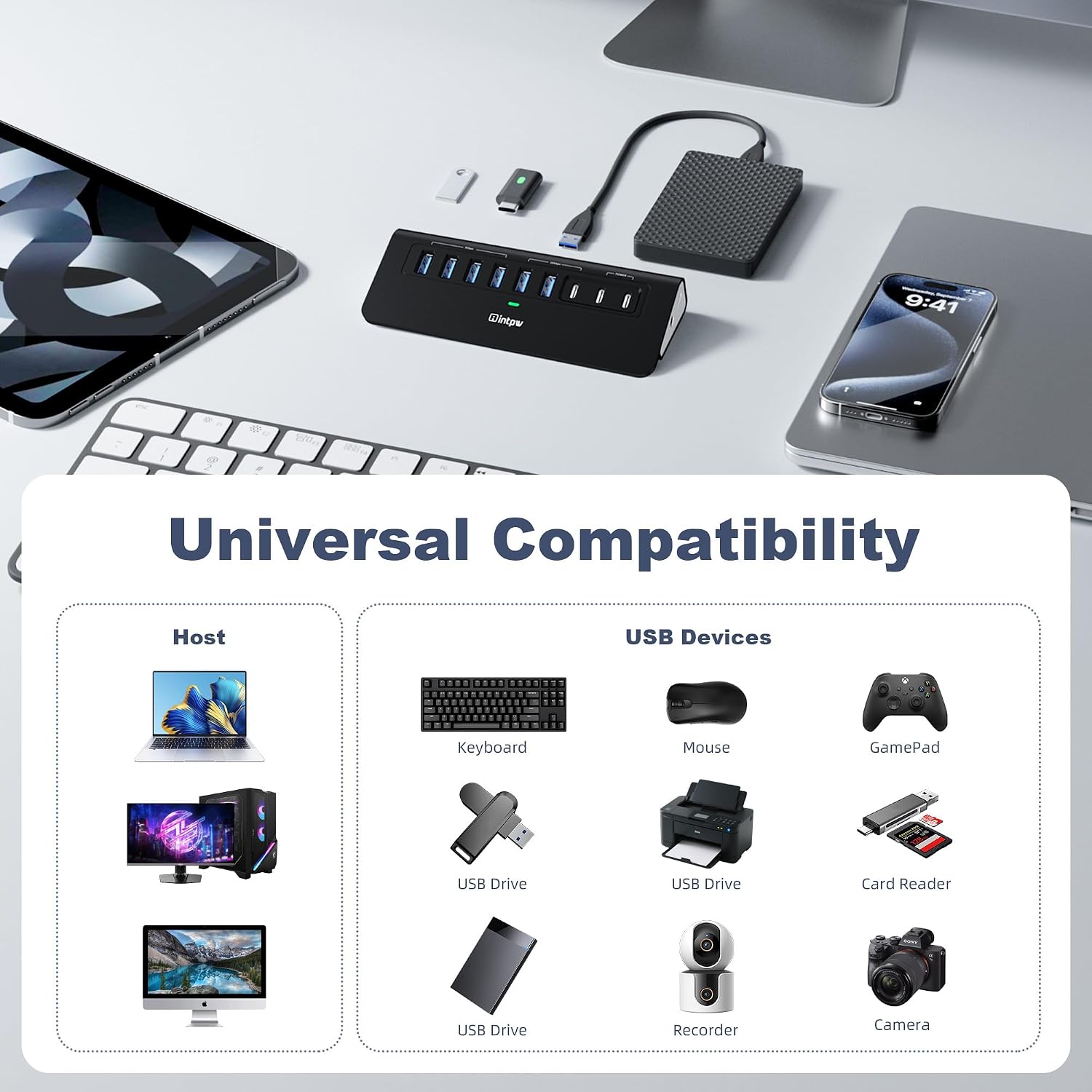 Thumbnail 6 de intpw 9-Port Powered USB Hub with 10Gbps USB 3.2 and 45W PD
