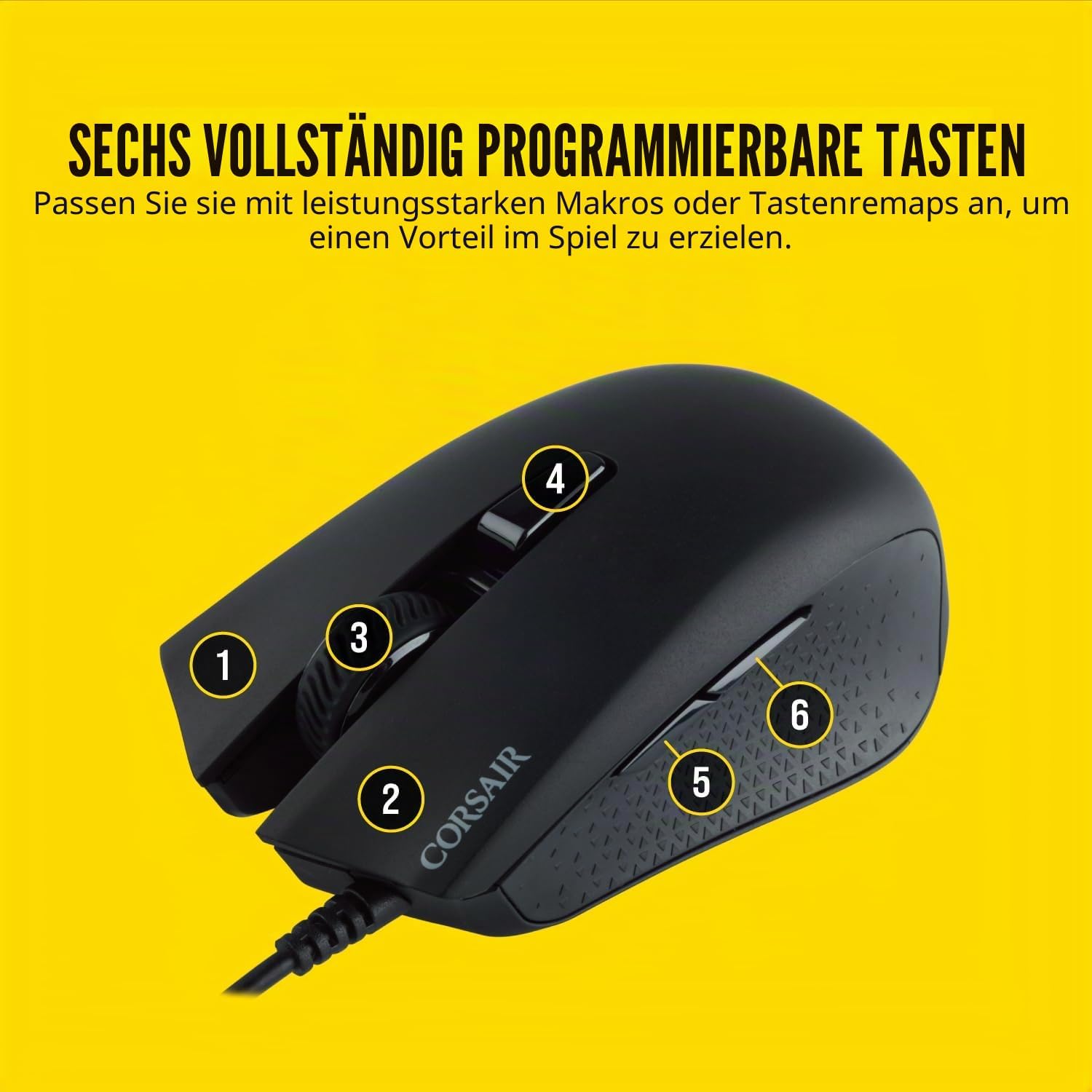 Detalle de Corsair Harpoon PRO RGB Wired Gaming-Maus (12.000 DPI, iCUE, 6 Tasten) – leicht, kabelgebunden in Schwarz