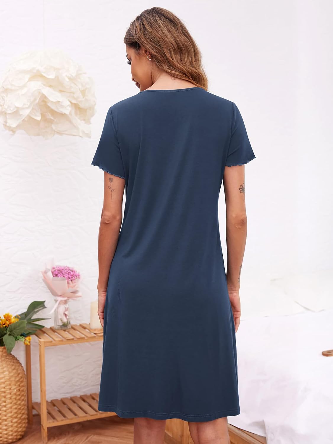 Thumbnail 4 de Ekouaer Camicia da Notte Donna Parto Ospedale con Bottoni Davanti Blu Navy La