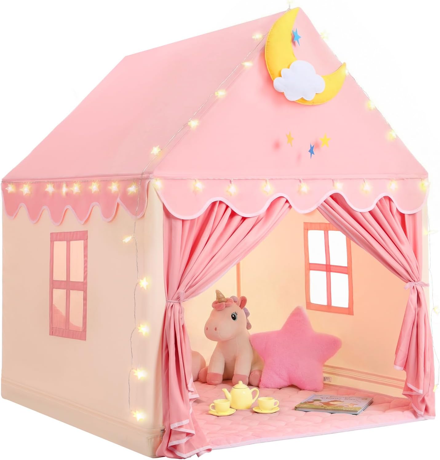 Detalle de GeeSound Kids Indoor Princess Tent with Star Lights and Mat (Pink)