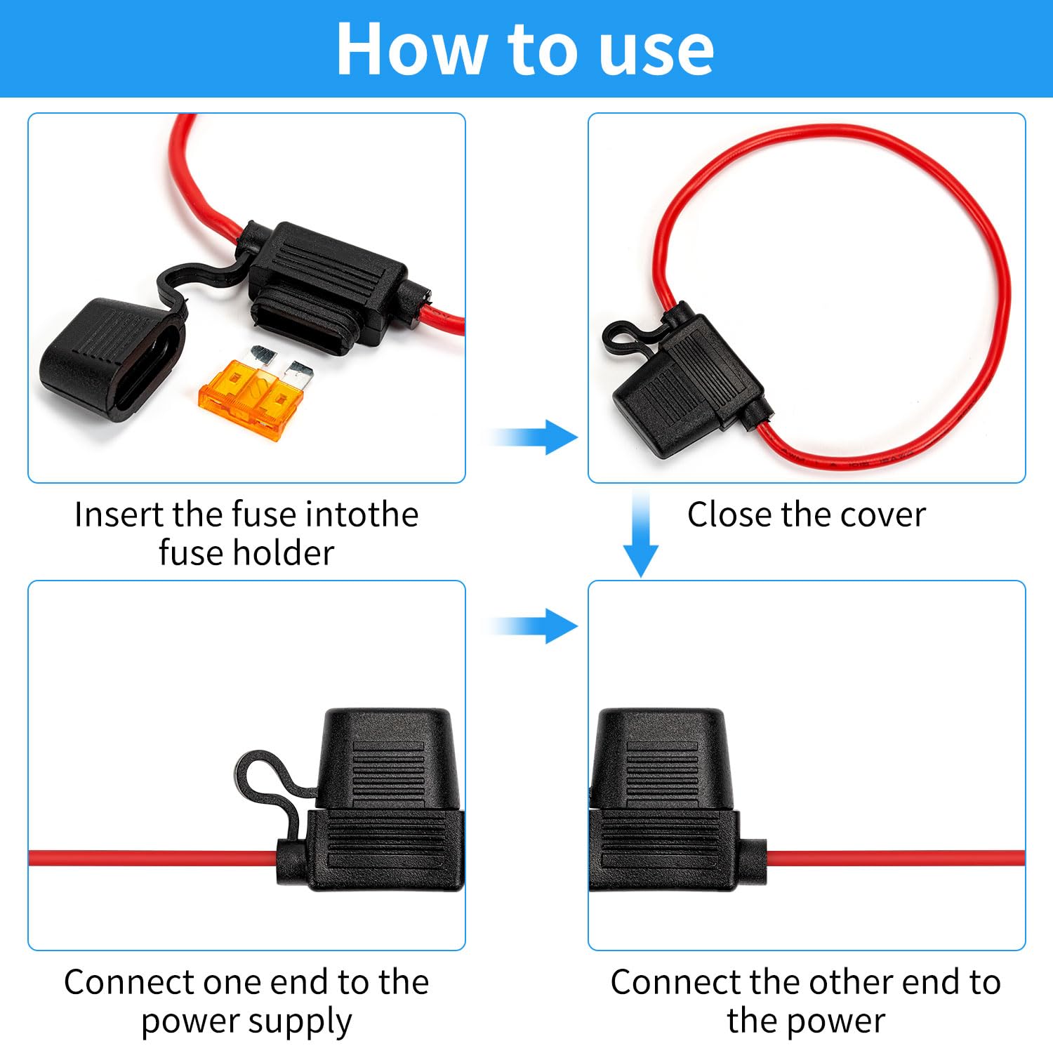 Thumbnail 4 de AOGEWON Ifh-12awg-5pk Waterproof Inline Fuse Holders, 12 AWG, 60 Standard Blade Fuses