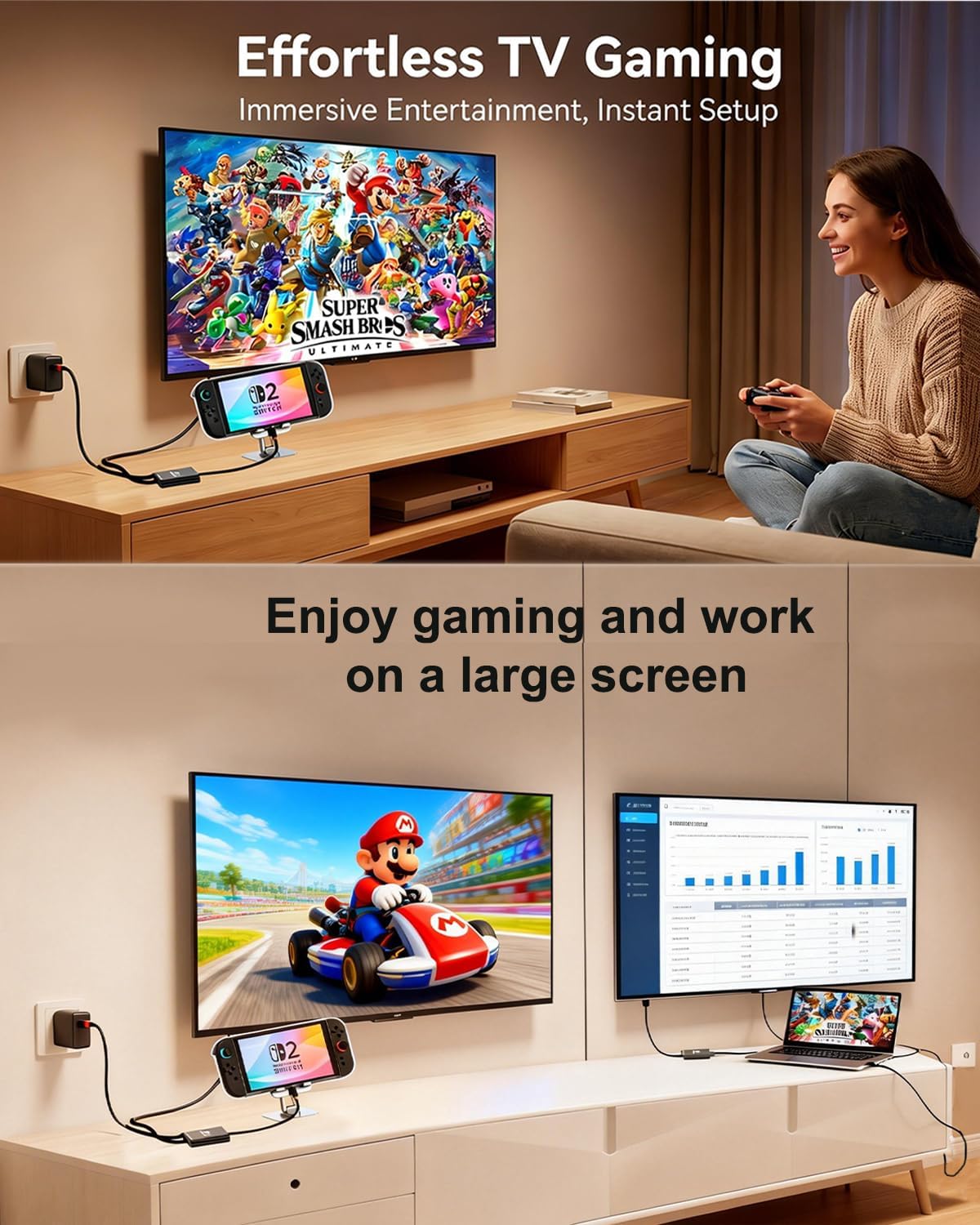 Thumbnail 1 de Switch 2 Dock for Nintendo Switch 2 (V22+ Plug&Play) — Portable TV Travel Docking Station with 4K 60Hz HDMI and 100W PD