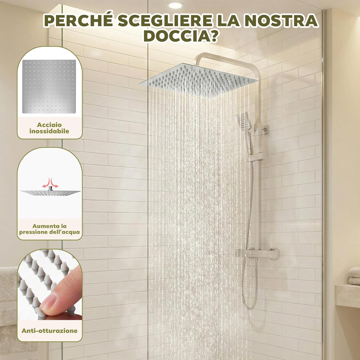 Detalle de Soffione doccia Ribech quadrato inox 360°