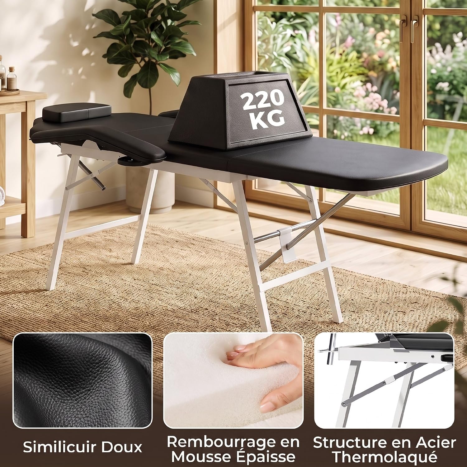 Detalle de HOMCOM 503-028V00BK opvouwbare massagetafel, 3 zones, zwart