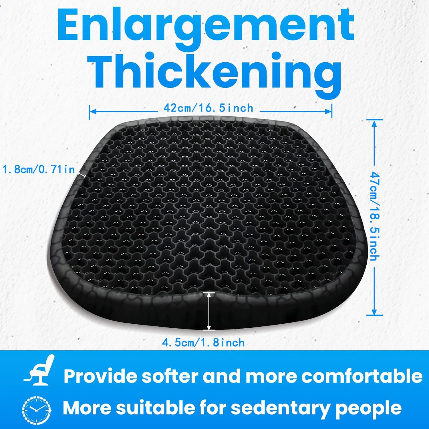 Thumbnail 1 de Wenisuow Gel Seat Cushion with Cover (Double Thick Egg Cushion, Black) for Office, Car, Home & Wheelchair