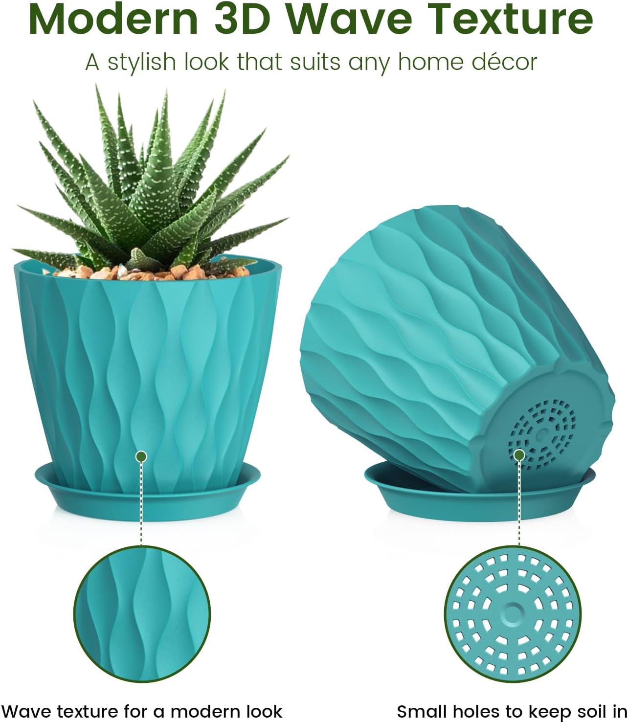Thumbnail 2 de WSMKSZ 20 cm Plant Pots – 5 Pack with Drainage and Saucers