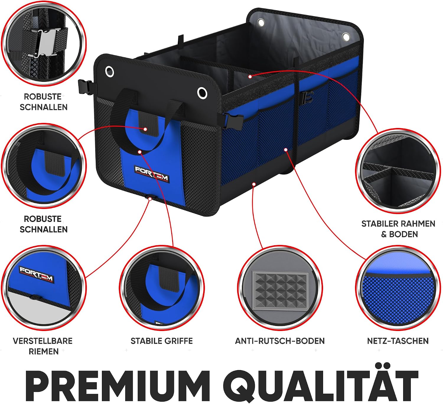 Detalle de FORTEM Kofferraum Organizer faltbar mit klappbarem Deckel (Standard, Blau)