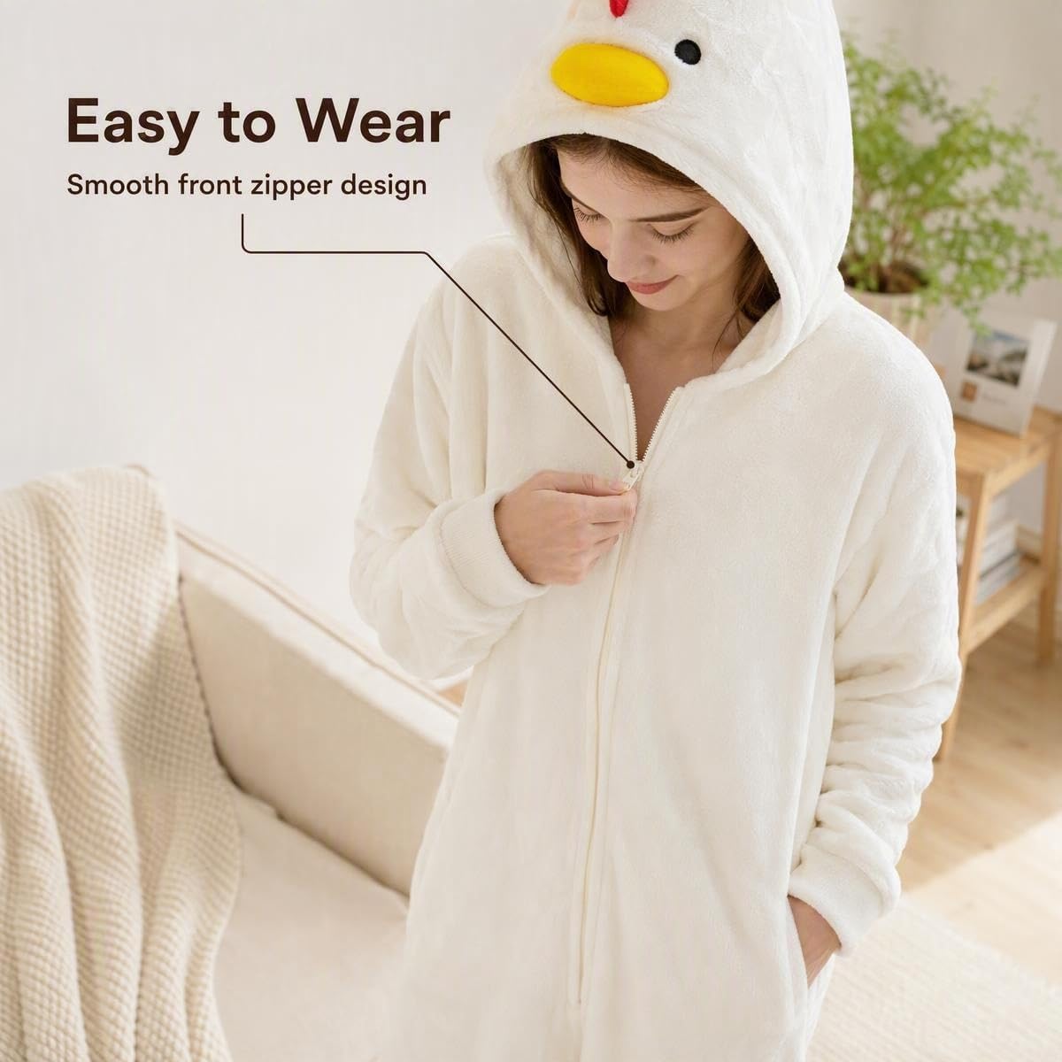 Thumbnail 6 de COSUSKET Snug Fit Chicken Onesie Pajamas, Flannel, Zip-Up with Side Pockets