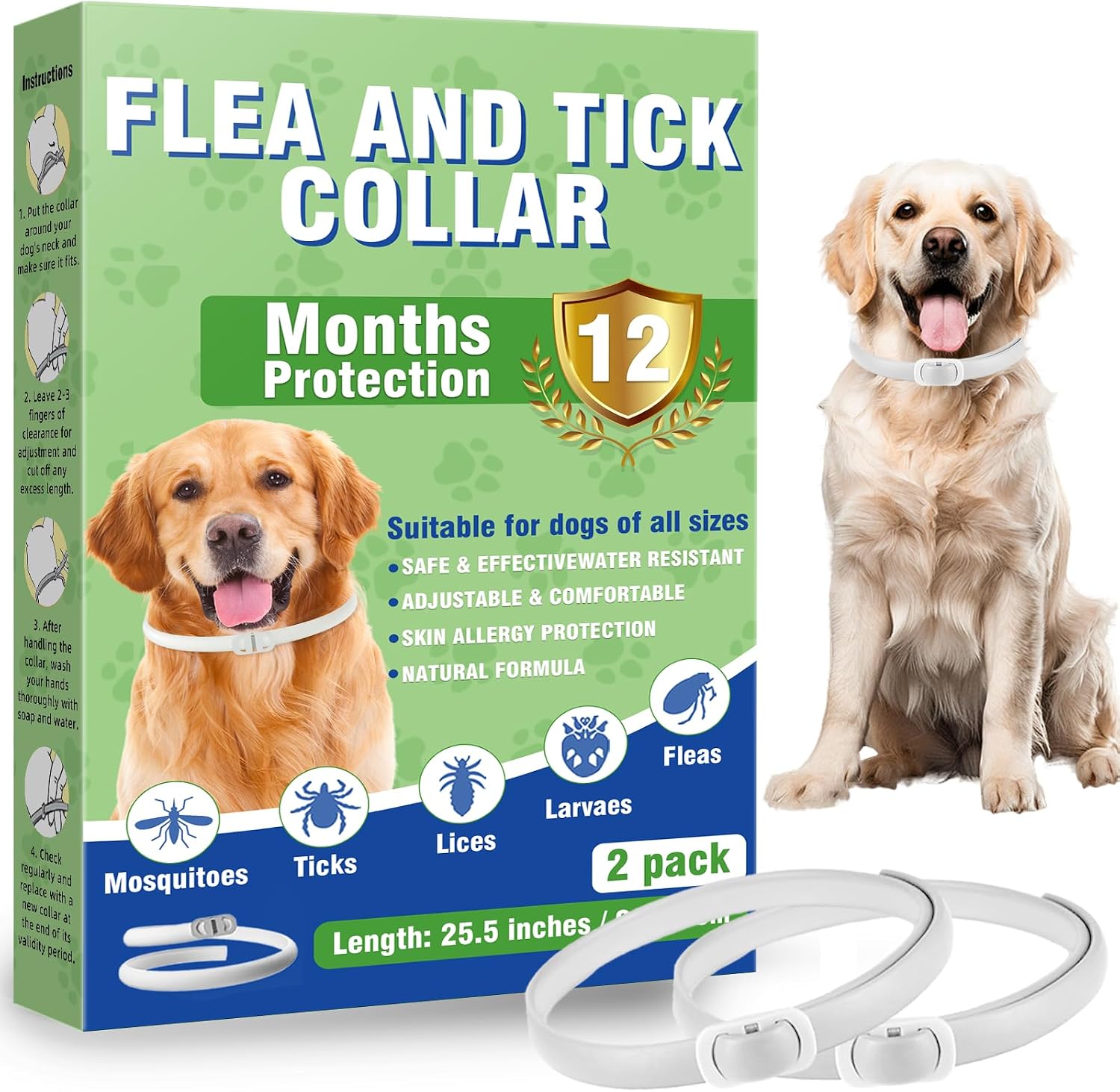 Detalle de Collier Anti Puces pour Chien – 2 pack, ajustable jusqu’à 65 cm et protection jusqu’à 12 mois