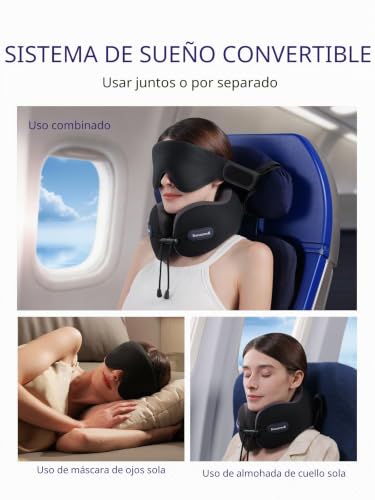 Detalle 1 de Bonairest almohada de viaje con antifaz 3D, correa y espuma de doble densidad