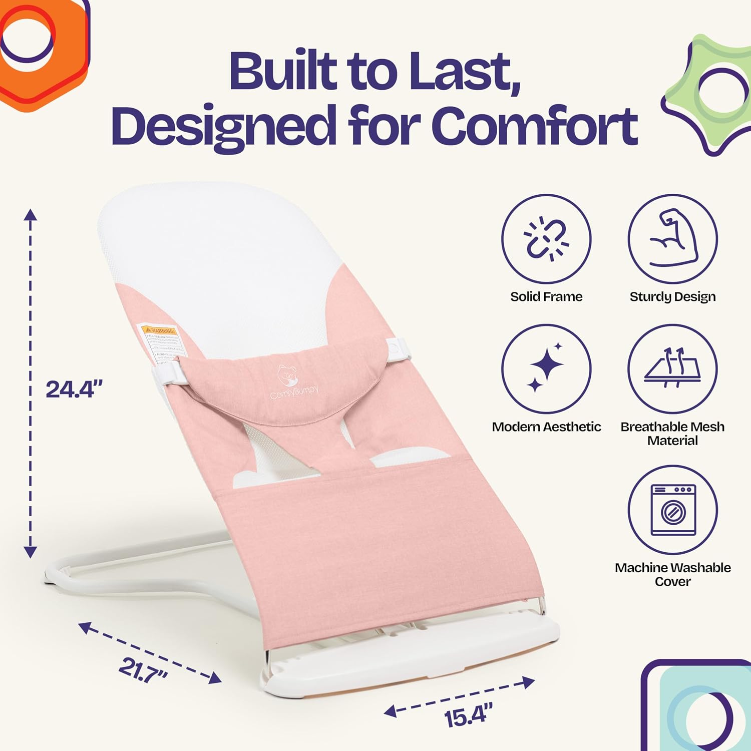 Detalle 2 de ComfyBumpy Baby Bouncer Seat, Organic Cotton, Breathable Mesh, Foldable