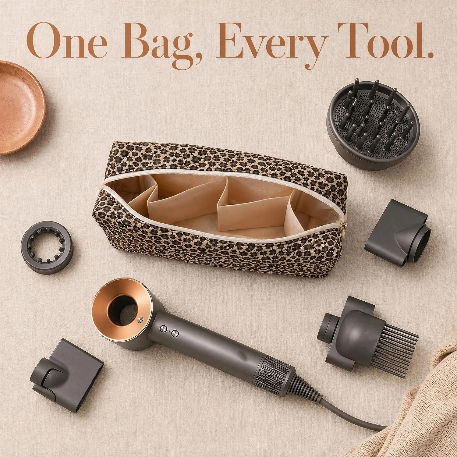 Detalle de Hair Tools Travel Bag: Large Capacity Case for Dyson Airwrap, Shark FlexStyle and Accessories (Leopard)