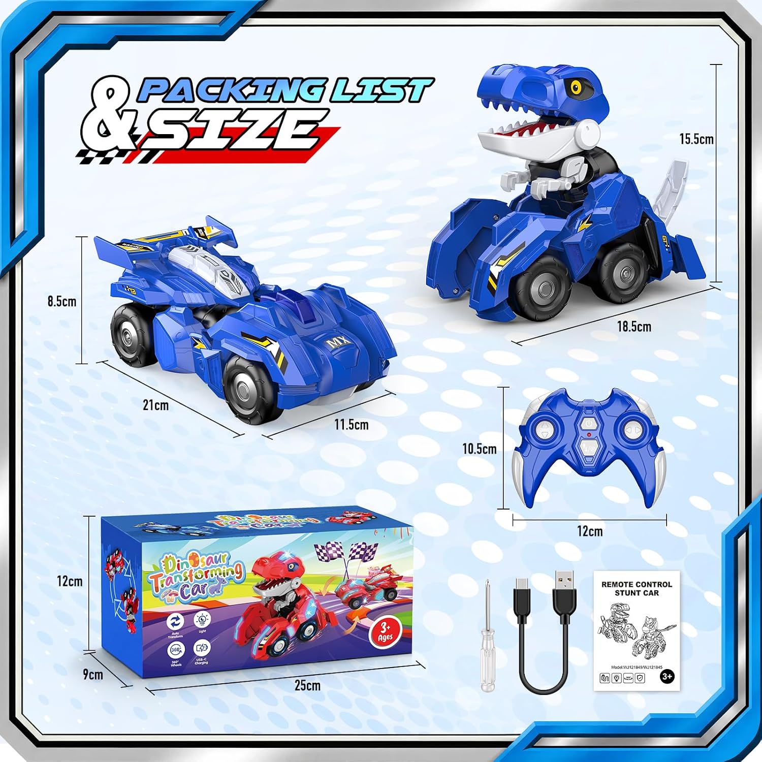 Detalle 2 de WootoyCar CAR002 Dinosaur Transforming RC Car with LED Lights and Type-C Charging