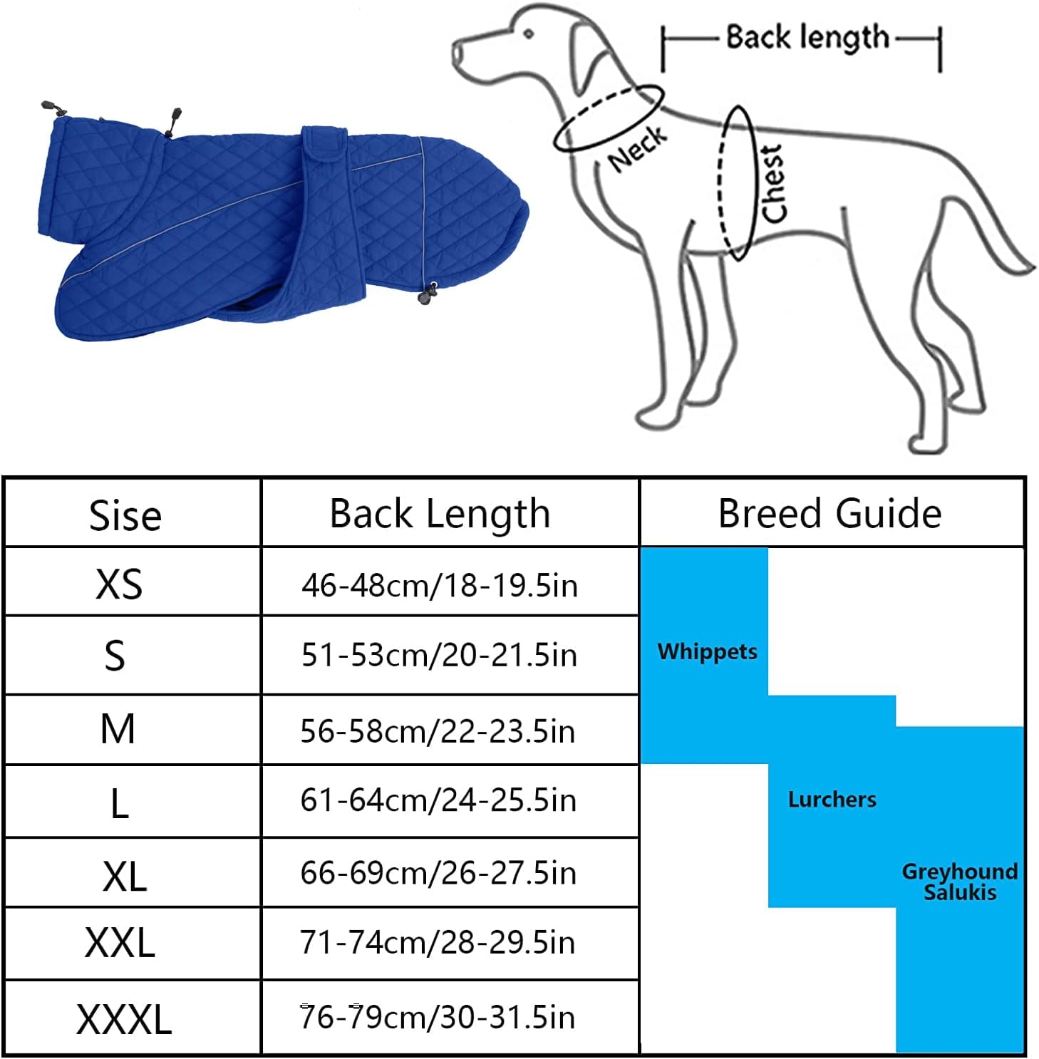 Thumbnail 6 de Morezi Greyhound Lurcher Winter Coat (Navy) with harness hole and water-resistant protection – Small
