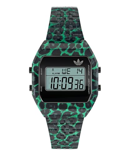 Detalle de Reloj adidas Originals Unisex Digital Two con caja de acero 36 mm y correa expansion animal print