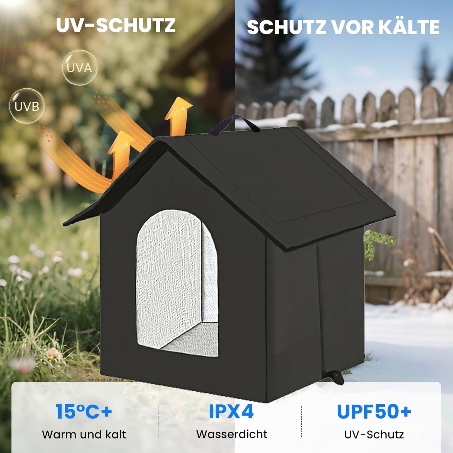 Detalle de Katzenhaus Outdoor – Wasserdichtes, isoliertes Katzenhäuschen für Draußen (L, Schwarz-1)