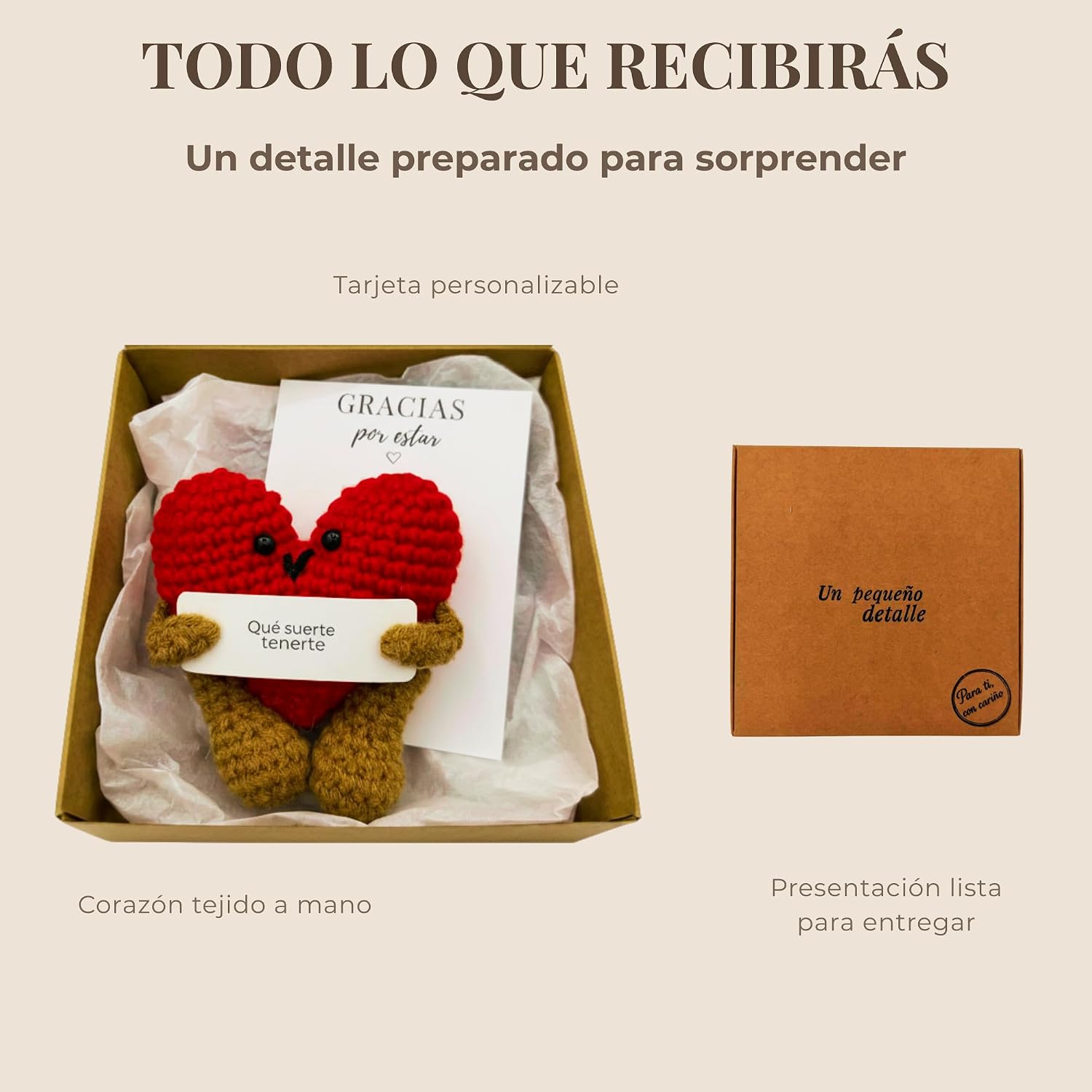 Detalle de Kiwilima KL Regalo Original: Corazón de crochet con tarjeta personalizable