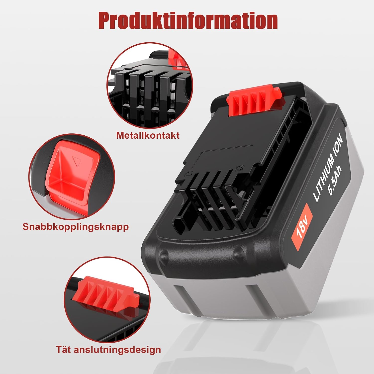 Detalle 2 de JYJZPB BL4018 ersättningsbatteri för BLACK+DECKER 18 V, 5,5 Ah litiumjon