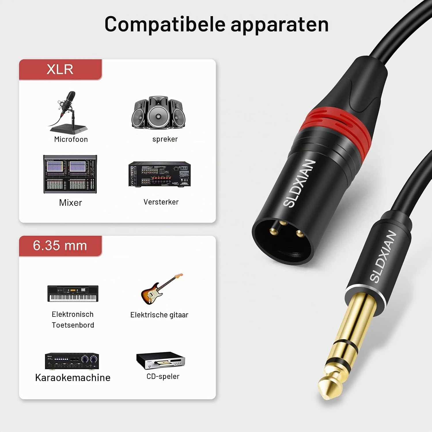 Thumbnail 1 de SLDXIAN XLR-kabel 15M met 6,35mm-TRS- en XLR-stekker, gebalanceerd