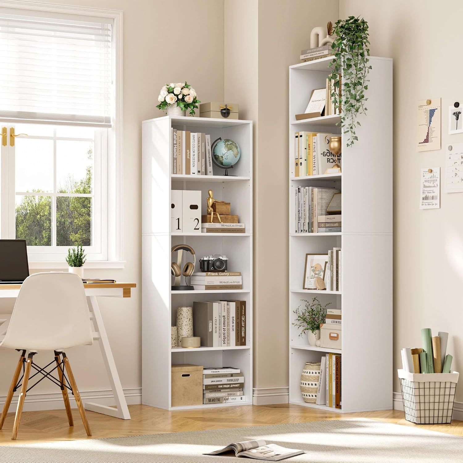 Detalle 2 de FirFurd P712 5-Tier Bookcase, White, with Adjustable Shelves