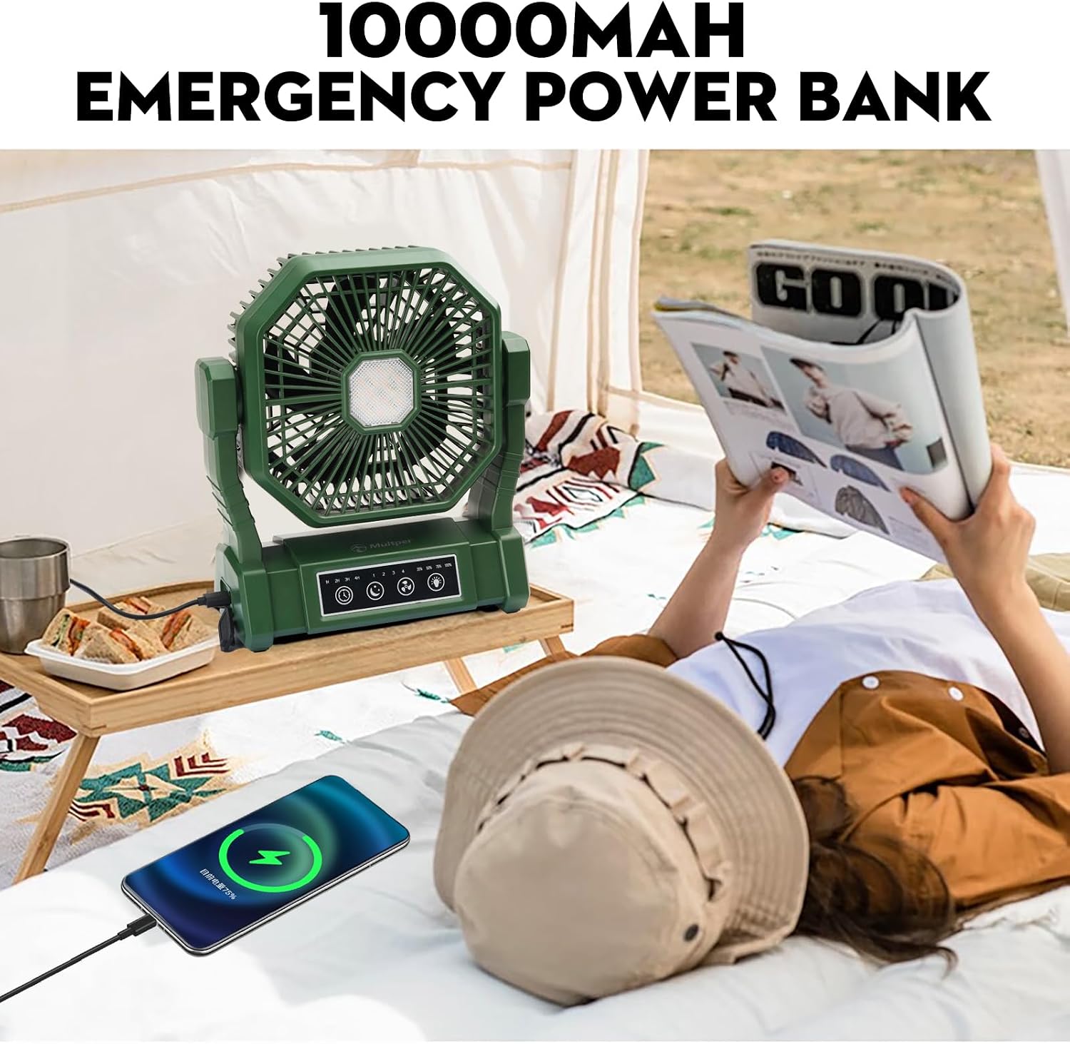 Thumbnail 6 de Multper Camping Ventilador con Luz LED y Control Remoto — Ventilador Recargable 4 Velocidades para Tienda y Exterior