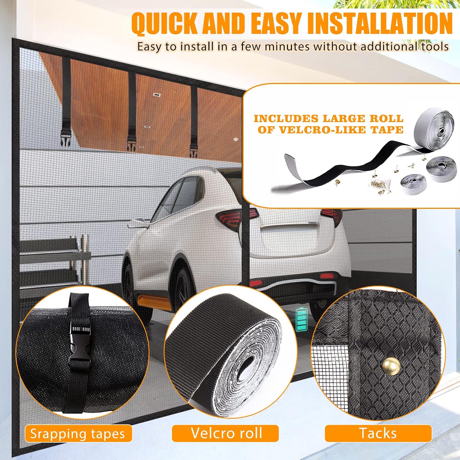 Detalle de Elytsemoh 12.3 x 9.15 ft Fiberglass Garage Screen Door with Magnetic Closure