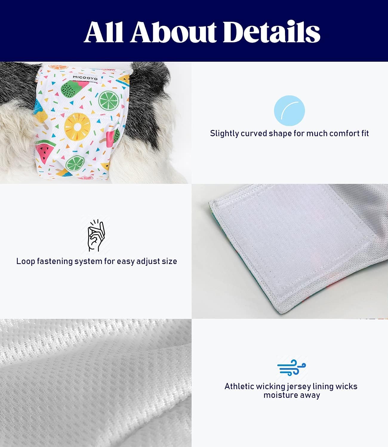 Detalle 2 de MICOOYO Belly Bands for Dogs (3-Pack) – Reusable Male Dog Nappies with Adjustable Fit