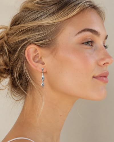 Thumbnail 1 de Aliyoham Silver Drop Earrings for Women, Silver-Plated Spiral Dangles