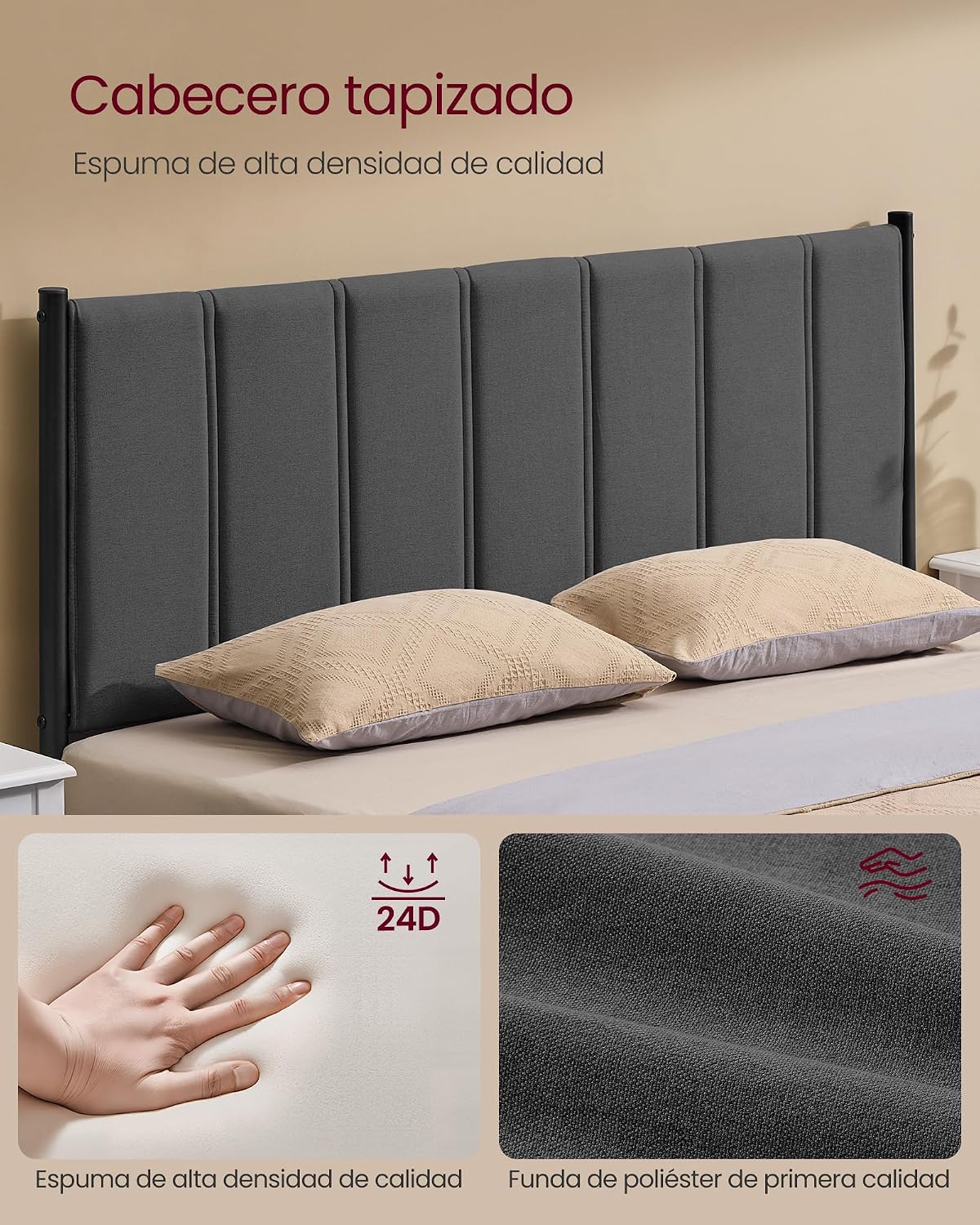 Thumbnail 3 de VASAGLE RMB976G02 marco de cama 135x190 cm