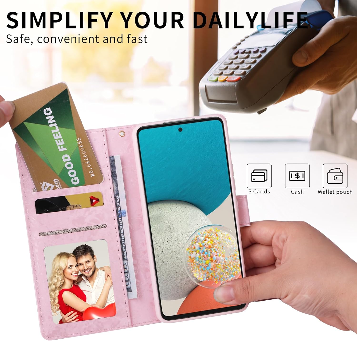 Detalle de UEEBAI Schmetterling Premium Leder Klapphülle für Samsung Galaxy A34 5G – RFID-Schutz, Magnetverschluss und Standfunktion