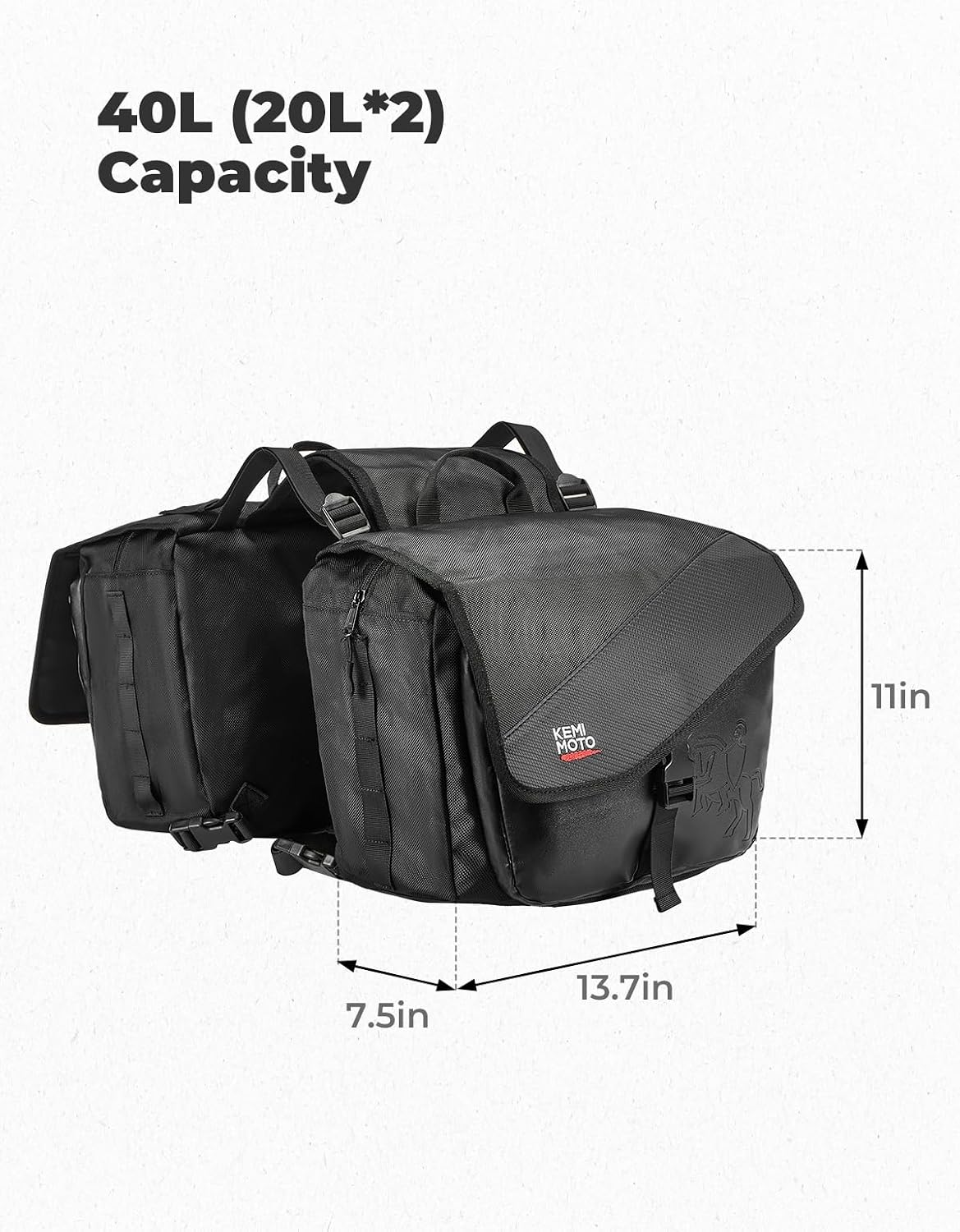 Thumbnail 6 de KEMIMOTO 40L Detachable Side Saddle Bags for Motorcycles