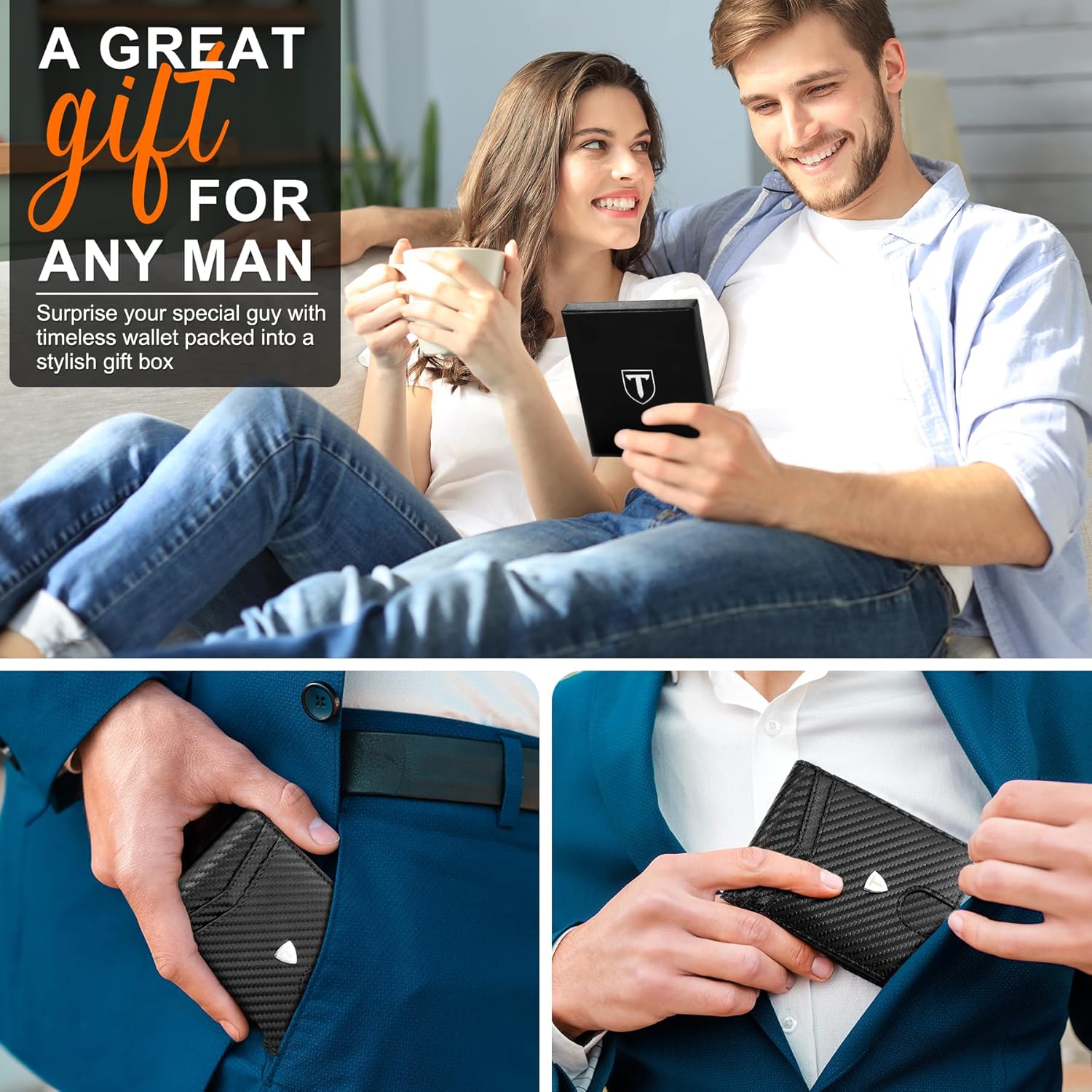Thumbnail 6 de TEEHON Mens Wallets Slim RFID Carbon Fiber 11 cards