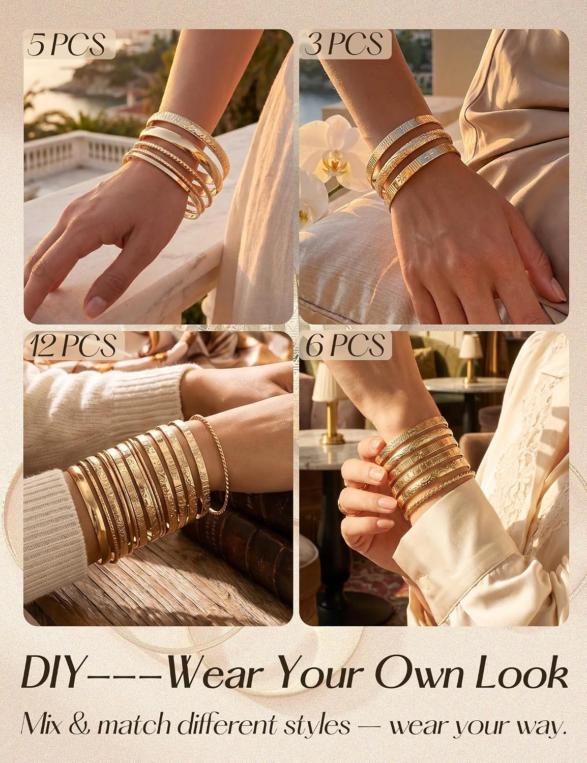 Thumbnail 6 de Gold bangle bracelet set, 14K plated