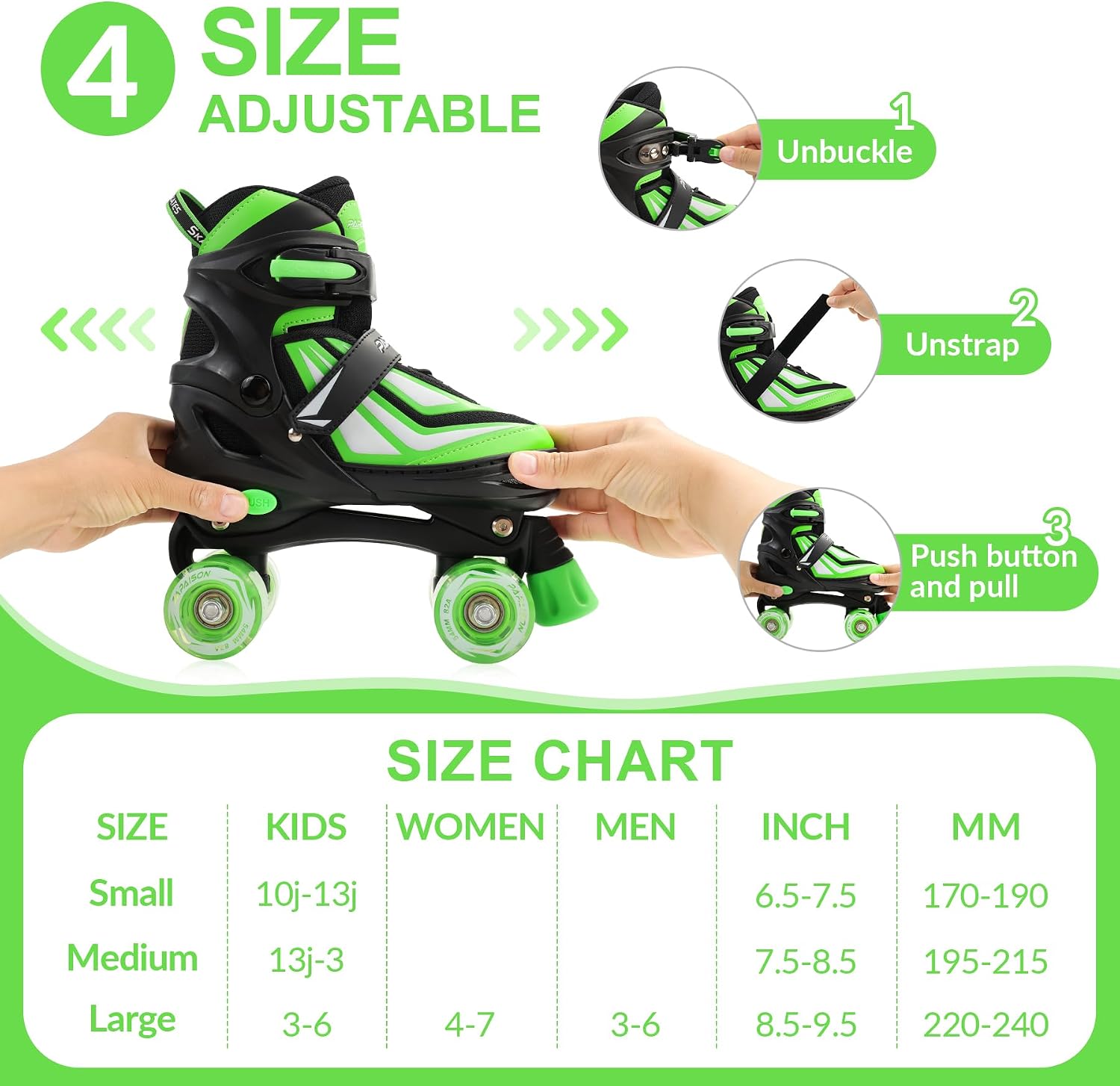 Detalle 2 de PAPAISON Kids Roller Skates 4-Size Adjustable 🛼