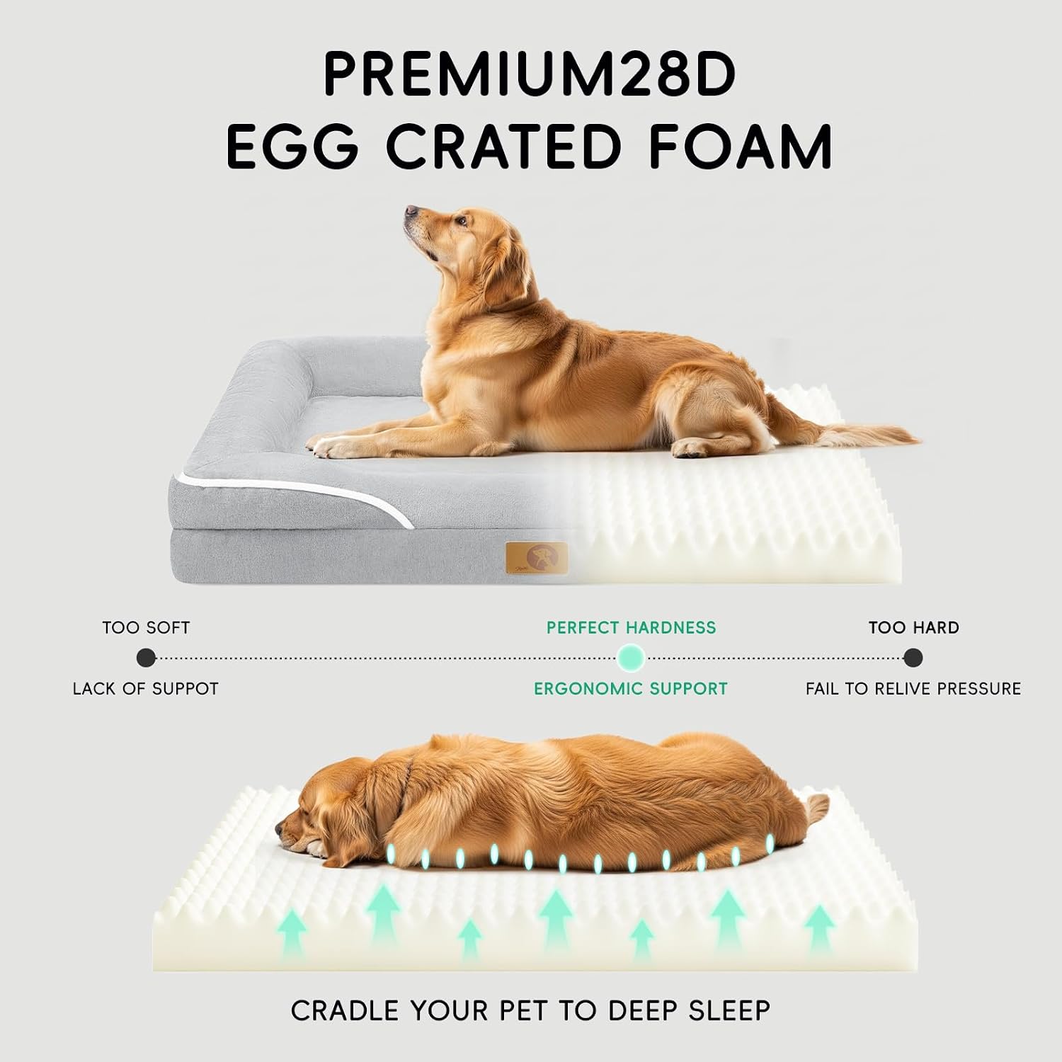 Detalle de L'AGRATY Medium Orthopedic Dog Bed – Waterproof Memory Foam Sofa with Sides, Grey