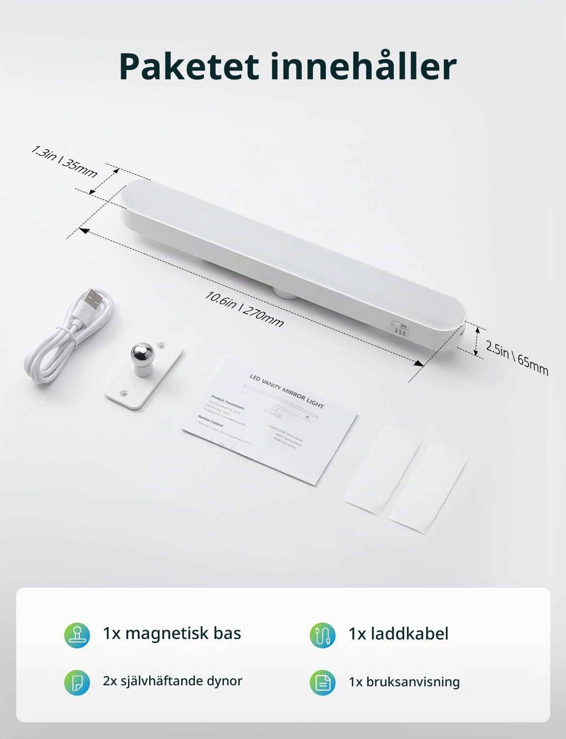 Thumbnail 6 de Yafido LED-spegellampa för makeup, 2-pack med magnetfäste och 4000 mAh