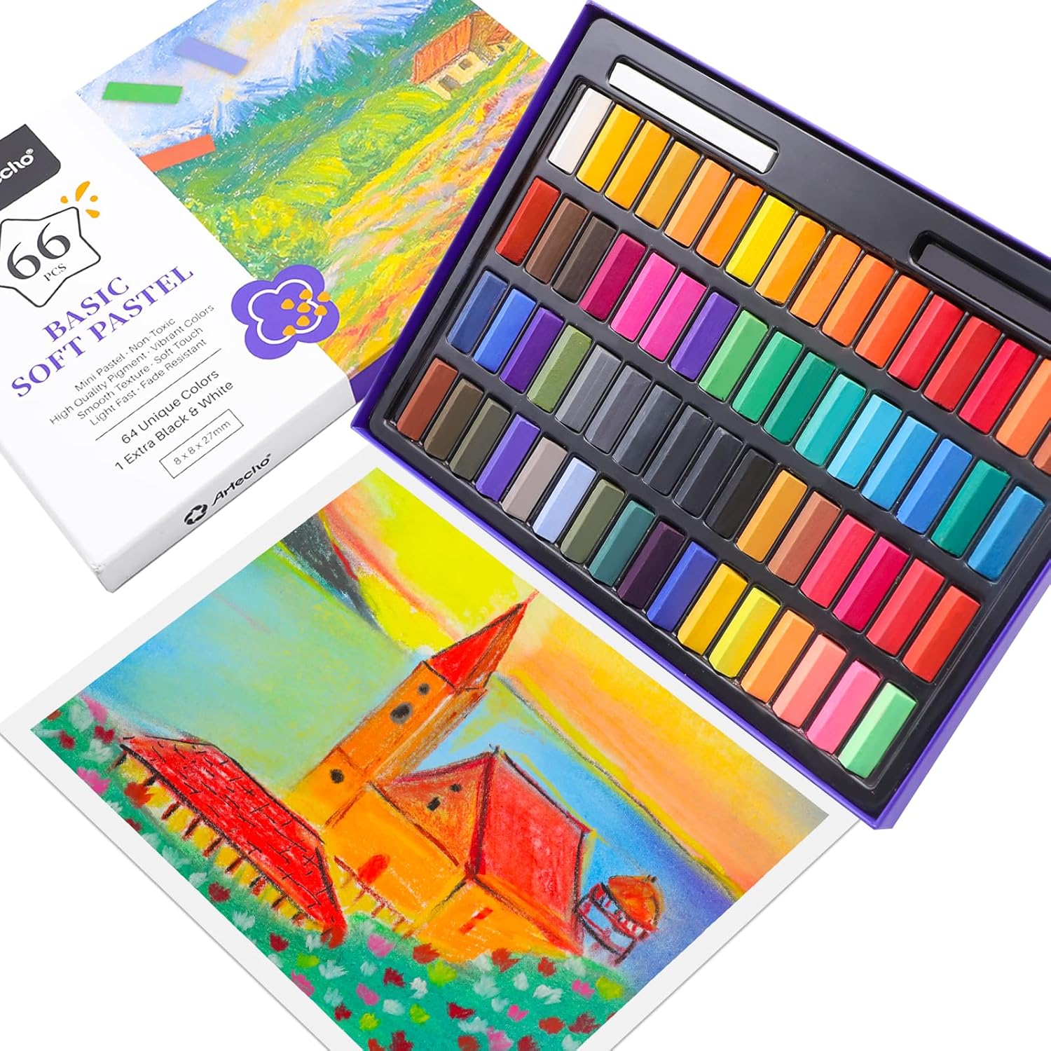 Thumbnail 4 de Artecho Pastellkreide 66er Premium Set – 64 Farben inklusive Schwarz & Weiß