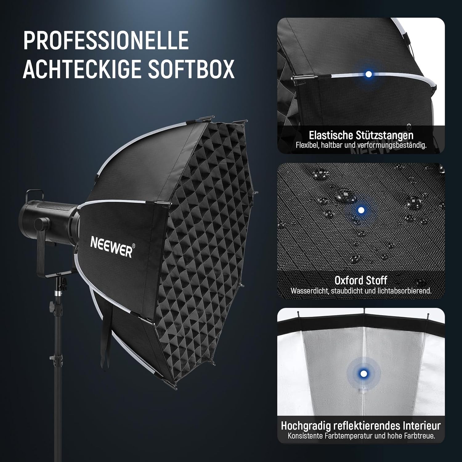 Thumbnail 2 de NEEWER 35,4" Oktagon-Parabol-Softbox mit Bowens Mount (NS92P) – für Aputure 120D, Godox SL60w Q4 u. a.
