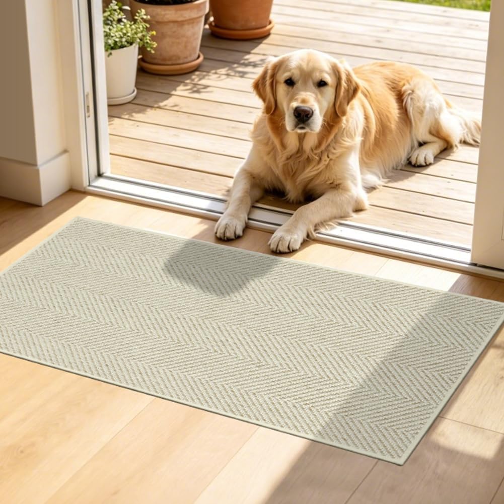 Detalle de AOOWU 5638371 Indoor Door Mat, 44 x 76 cm, 2.1 mm Low Profile, Beige
