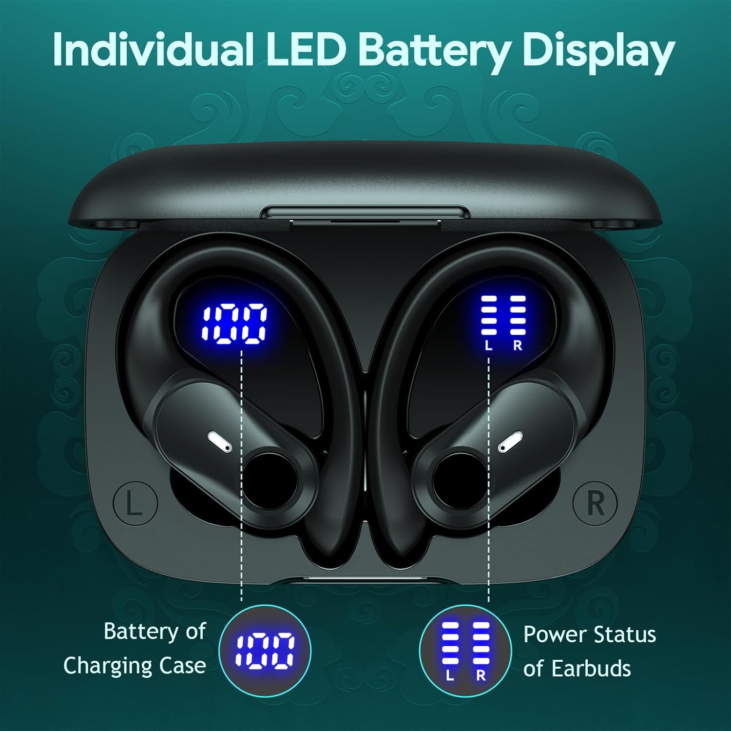 Thumbnail 5 de Active Noise Cancelling Wireless Earbuds (Bluetooth) with 80H Playtime and Power Display Case