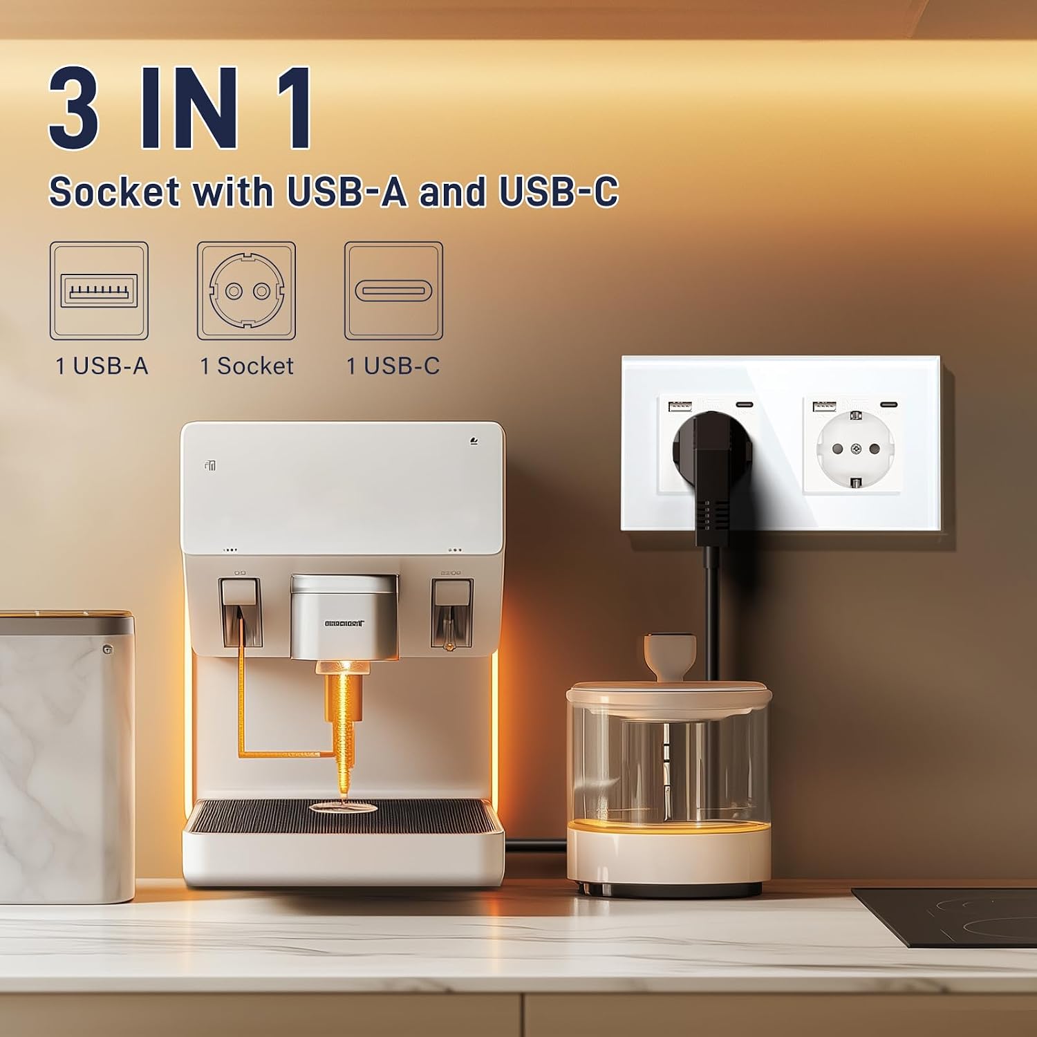 Detalle 2 de BSEED Doble Enchufe USB con Tipo C 2,1A