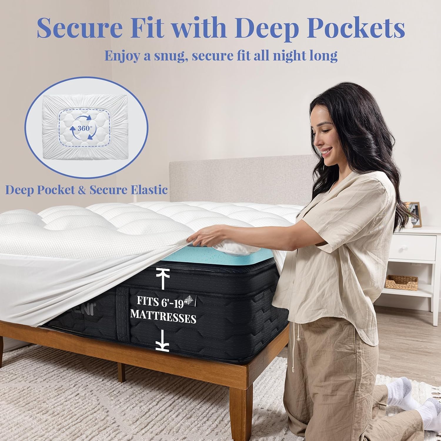 Detalle 2 de OhGeni Cooling 4-Inch Mattress Topper