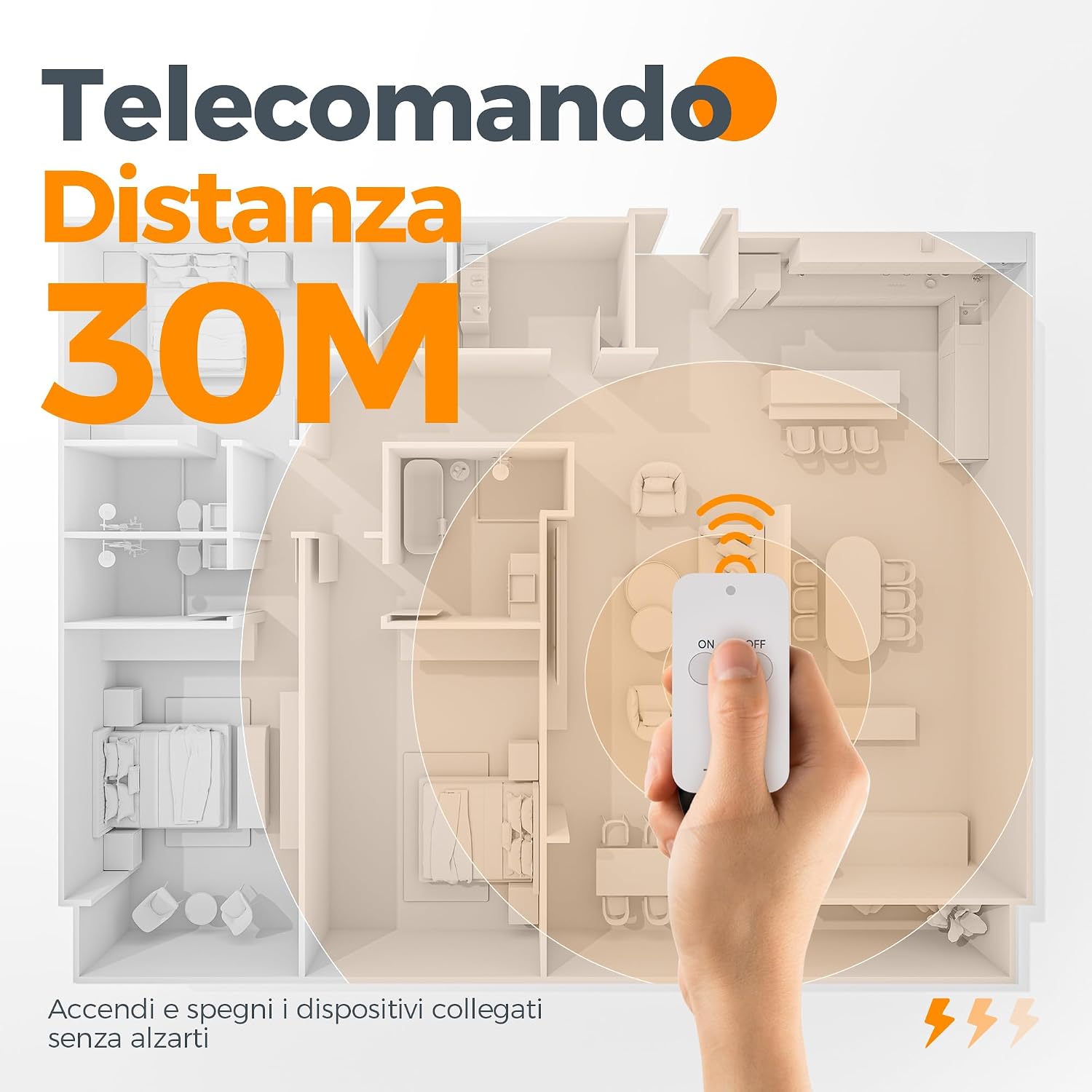 Detalle de Presa con telecomando TESSAN 3600W 30,5 m – Spina multipresa wireless con interruttore