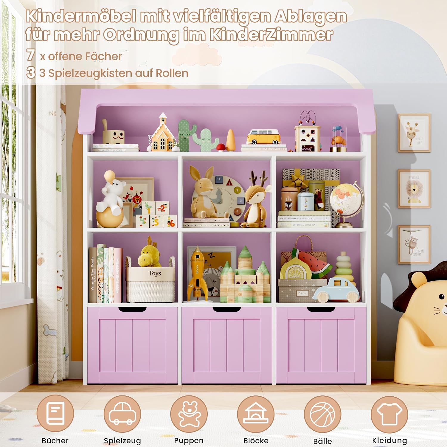 Thumbnail 6 de FOREHILL M169 House-Shaped Kids’ Storage Unit, 7 Compartments, 3 Drawers