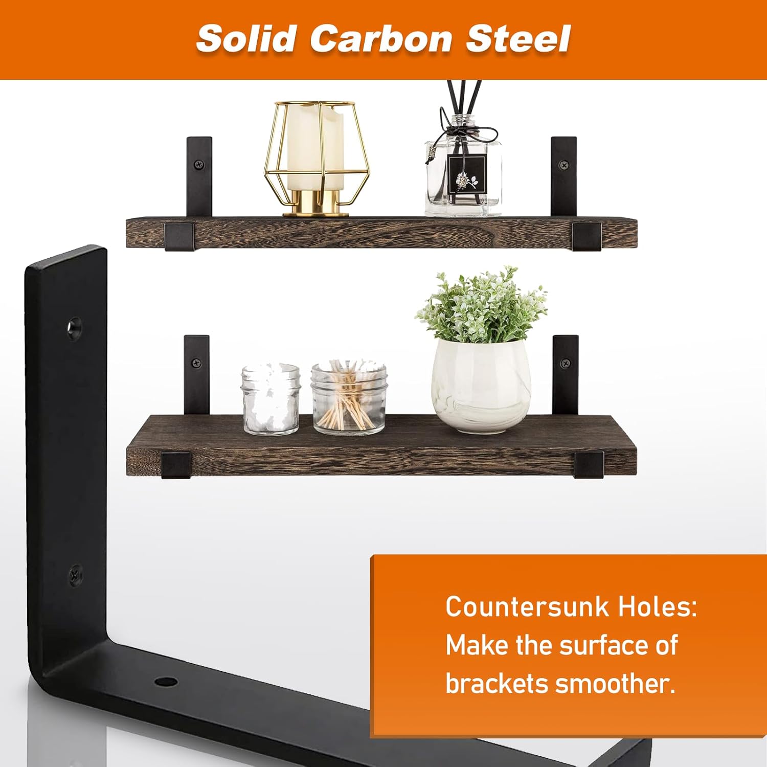 Thumbnail 2 de MLOQI 4 Pack Scaffold Board Shelf Brackets with Lips, 5mm Heavy Duty L Wall Brackets for Shelves (Black)