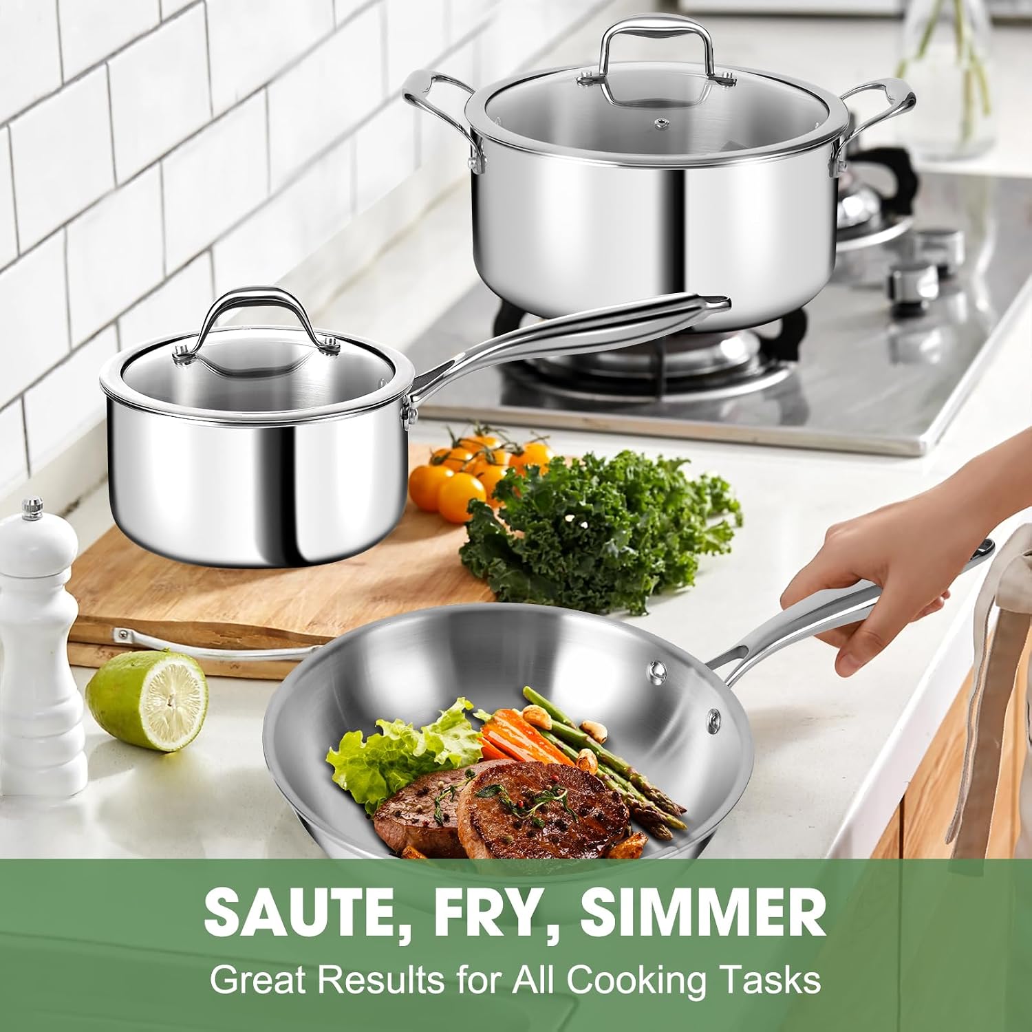 Detalle 2 de 3-Ply Stainless Steel 11-Piece Cookware Set