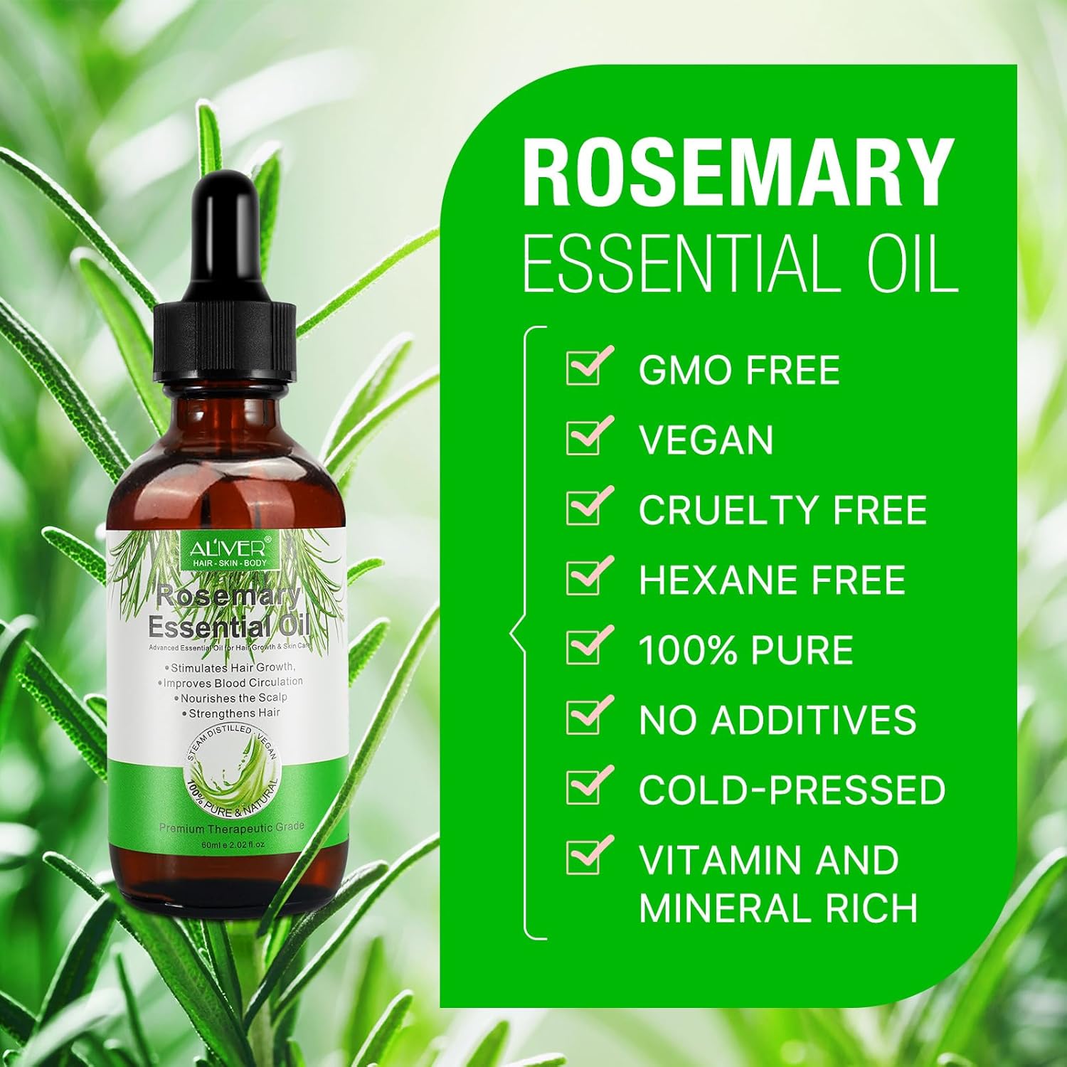 Thumbnail 1 de Olio di rosmarino per la crescita dei capelli 60ML - Premium naturale con massaggiatore del cuoio capelluto in silicone